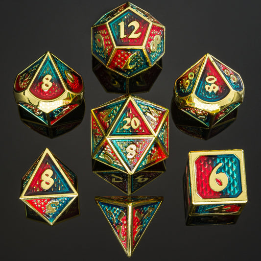 Behemoth Gold w/Red&Blue Solid Metal Dice Set