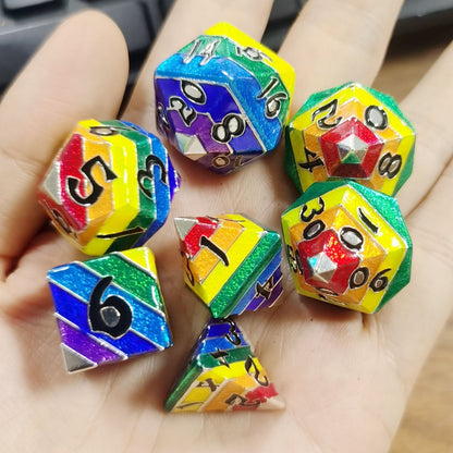 Pride Rainbow Metal Dice Set-Silver with black numbers