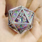 45MM Solid Metal Dragon Chonk D20-Brushed Rainbow