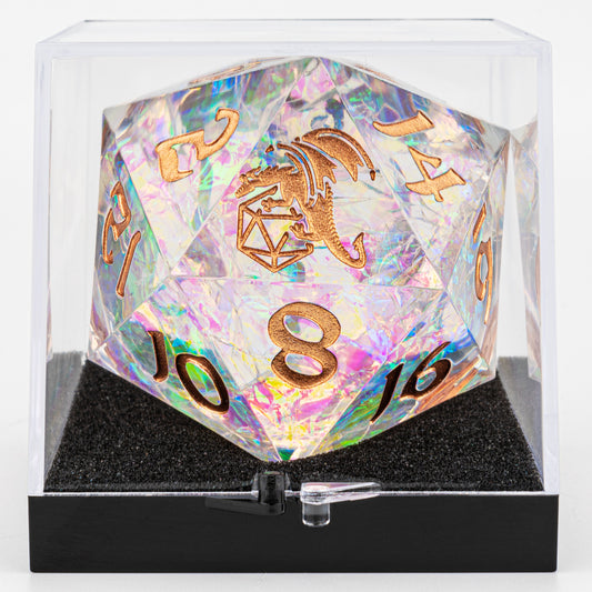 Sharp Edge Resin 55mm Chonk D20-Opal with copper ink