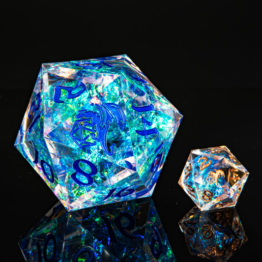 Sharp Edge Resin 55mm Chonk D20-Opal with blue ink