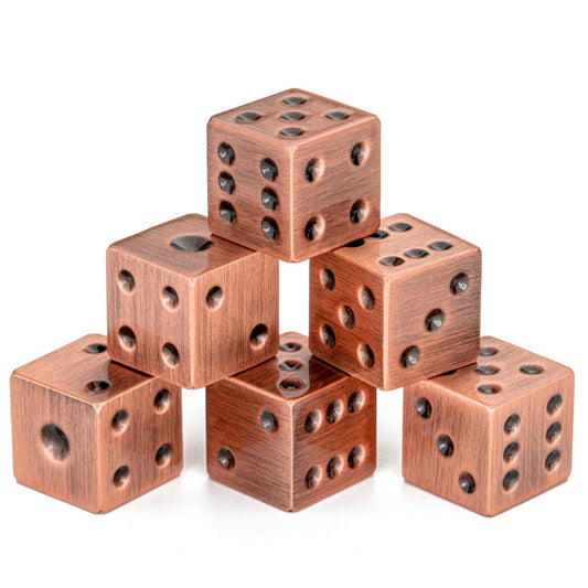 Classic dot Ancient Copper Solid Metal Six D6 Dice Set