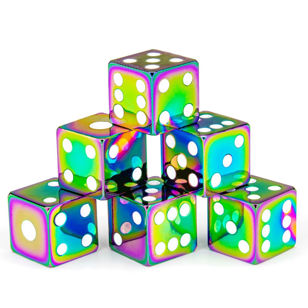 Classic dot Prism w/white Solid Metal Six D6 Dice Set