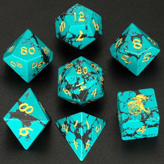 7 PCS Green Turquoise Dice Set stone click cracks