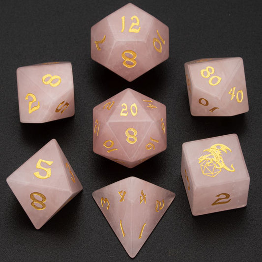 ROSE QUARTZ STONE DICE SET