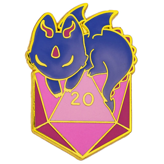 クエストの報酬ファインアートピン: D20 を持ったドラゴン