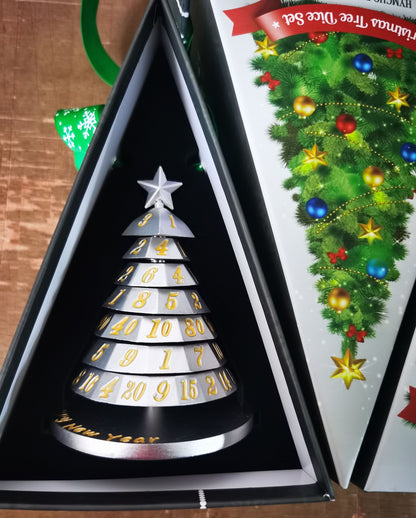Metal Christmas Tree 7 Dice Set-Silver snow