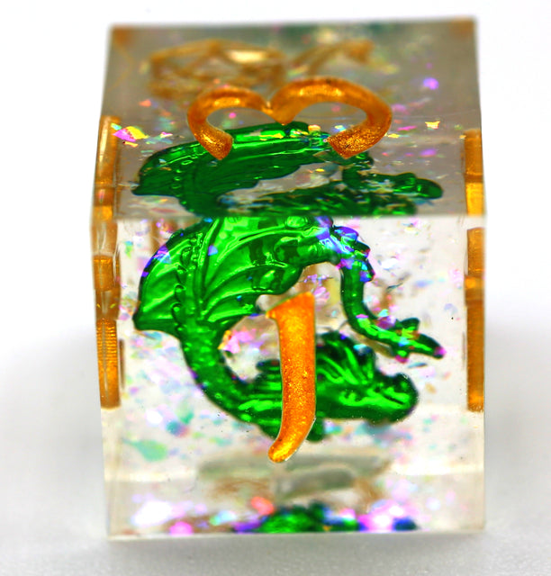 Sharp Edged Dice Set with Metal Dragon Inclusion