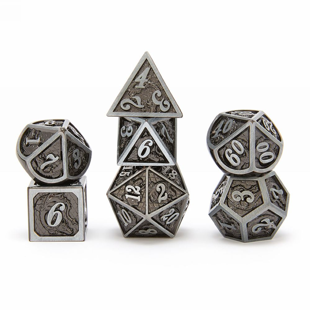 Pewter frame with gunmetal black 2 tone metal dice set for DnD table games - HYMGHO Dice 