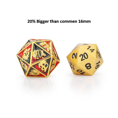 Silver Aquamarine hand painting solid metal dragon dice - HYMGHO Dice 