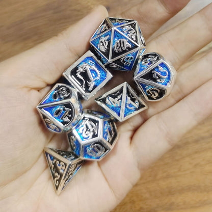 RPG用シルバー＆ブラック＆ブルードラゴンダイスセット