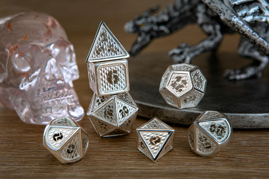 Rare Hollow Sterling Silver 925 Wyvern RPG Dice Set