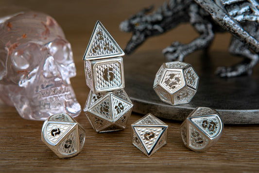 希少な中空スターリングシルバー 925 ワイバーン RPG ダイス セット