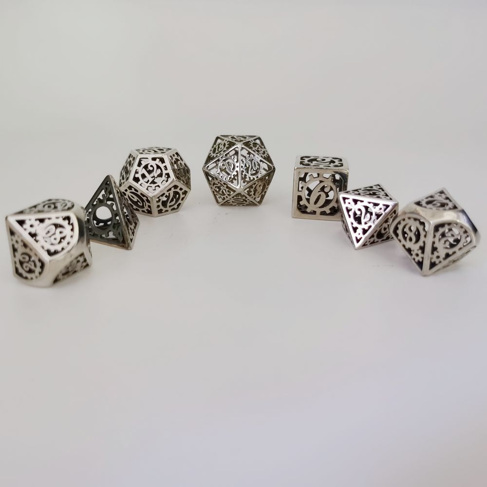 Real stainless steel hollow steampunk dice gear cage set - HYMGHO Dice 